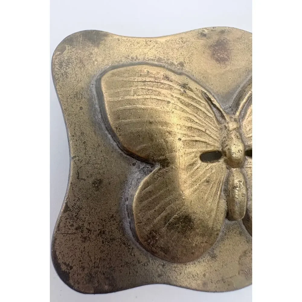 Vintage Brass Butterfly Belt Buckle with Scalloped Edges